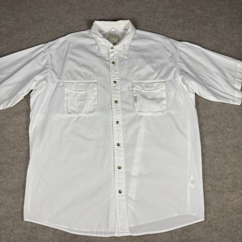 Cabela's Fishing Shirt Mens XL Tall White Vented Short Sleeve Button‎ Up